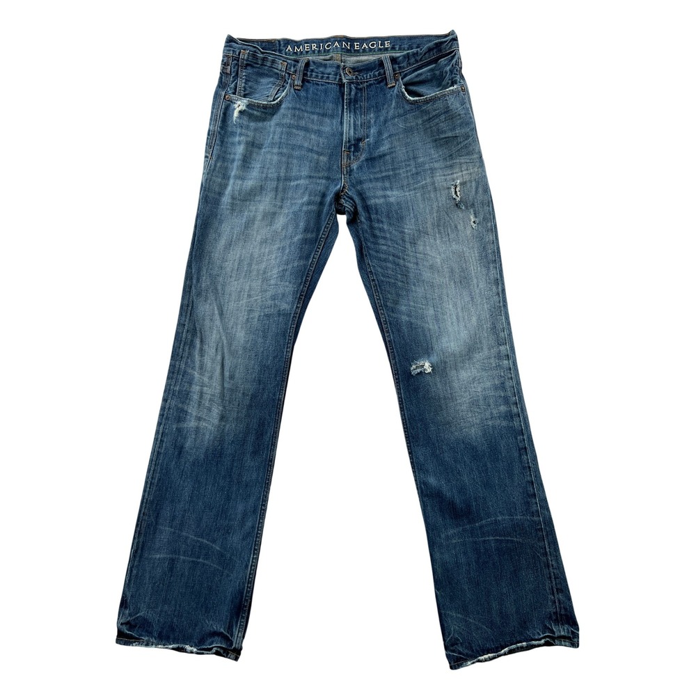 American Eagle Low Rise Boot Jeans Mens 34x36 Blue Distressed Denim Y2K Grunge
